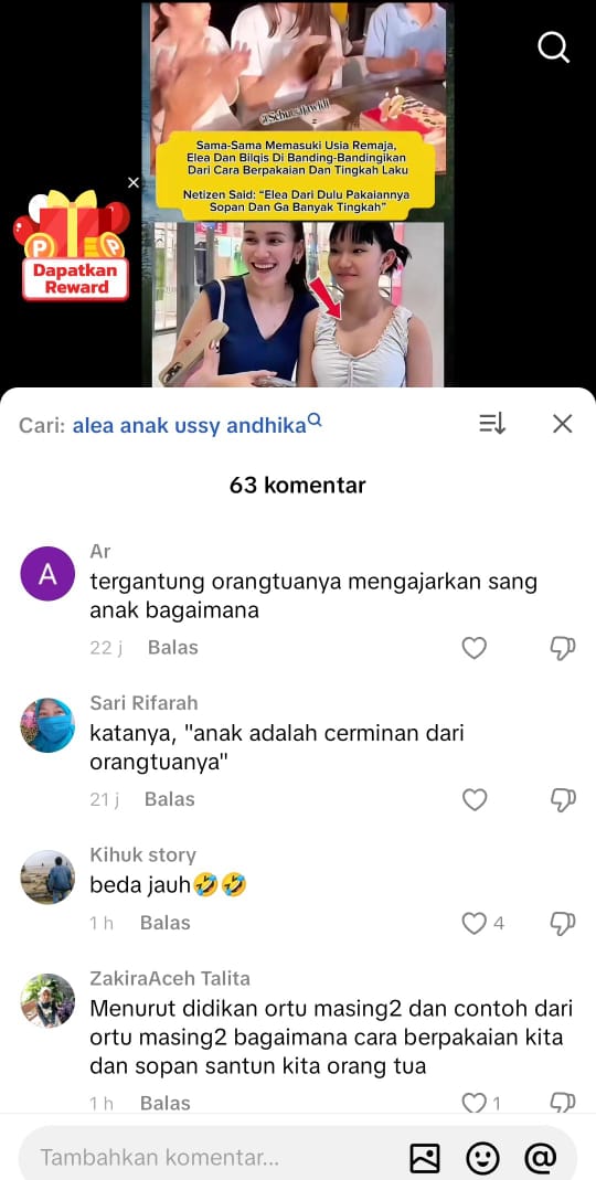 Warganet Komentari Bilqis dan Elea